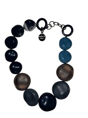 Alisha D Italy Designer Navy Blue & Gray Beads Chunky Statement Necklace
